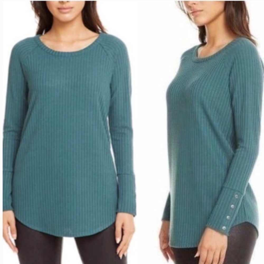 Chaser Teal Button Cuff Crew Thermal Top